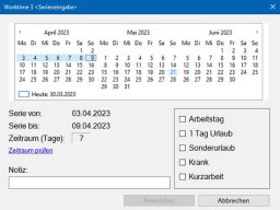 Arbeitszeiterfassung Serieneingabe